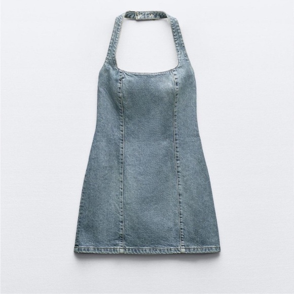 Zara Dresses & Skirts - Zara Light Blue Denim Halter Mini Dress